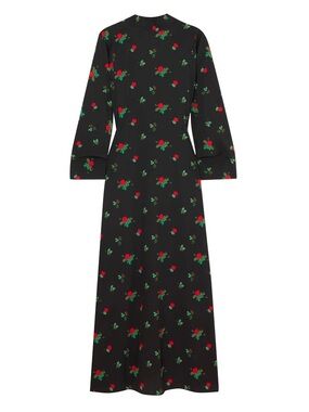 Bernadette Black Floral Long Sleeve Maxi Dress with Red Rose Print